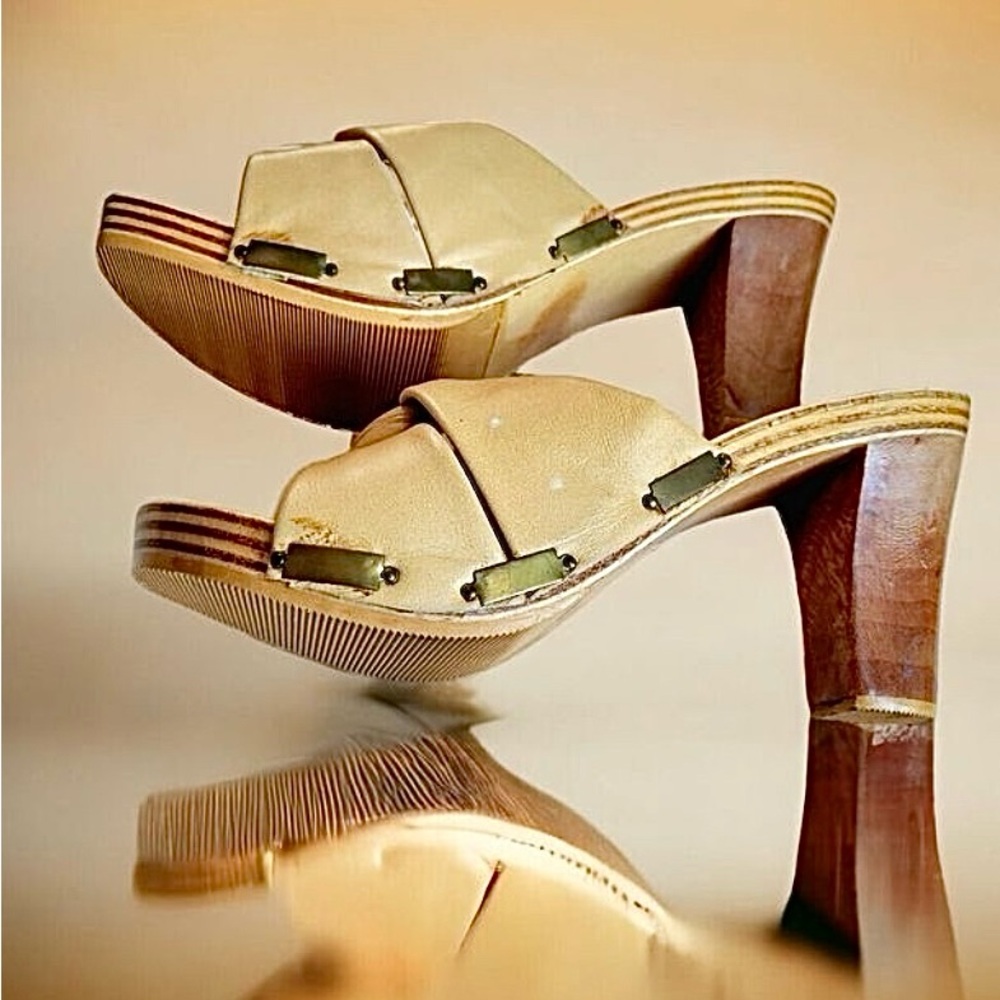 Vintage Women's Platform Mules Wood Heels By Concepts 7.5 Made In‎ Greece